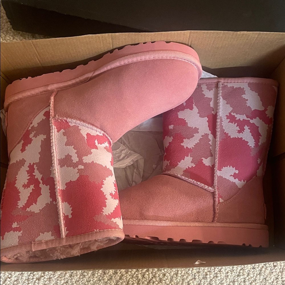 UGG Pink and White Camouflage Winter Boots